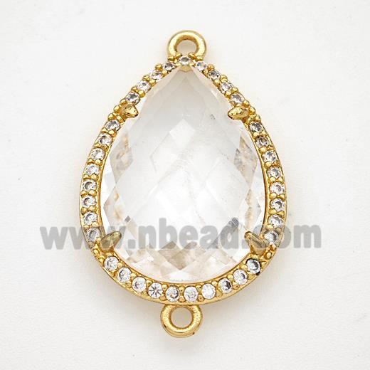 Clear Quartz Teardrop Connector Copper Pave Zirconia Gold Plated