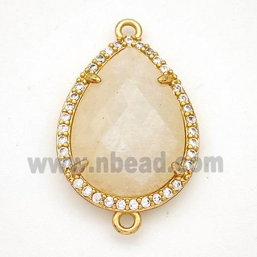 Peach Moonstone Teardrop Connector Copper Pave Zirconia Gold Plated