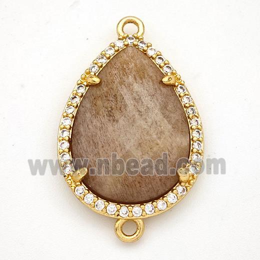 Peach Sunstone Teardrop Connector Copper Pave Zirconia Gold Plated