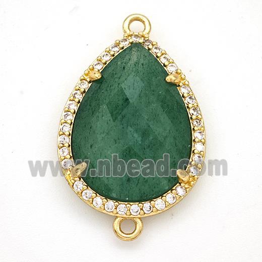 Green Strawberry Quartz Teardrop Connector Copper Pave Zirconia Gold Plated