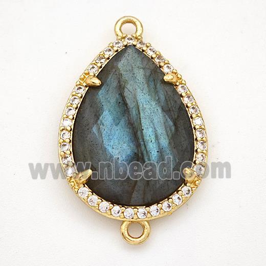 Labradorite Teardrop Connector Copper Pave Zirconia Gold Plated