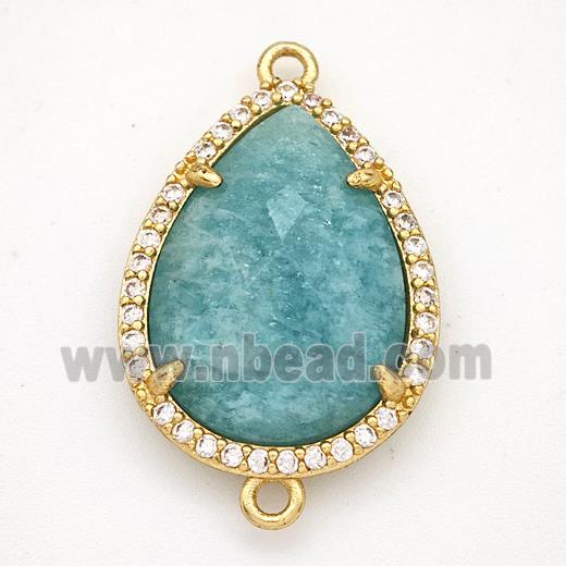 Green Amazonite Teardrop Connector Copper Pave Zirconia Gold Plated