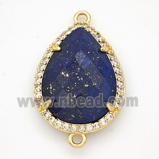 Blue Lapis Lazuli Teardrop Connector Copper Pave Zirconia Gold Plated