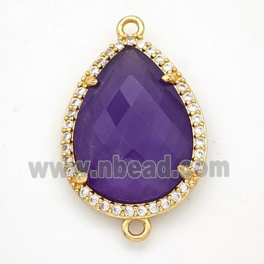 Purple Amethyst Teardrop Connector Copper Pave Zirconia Gold Plated