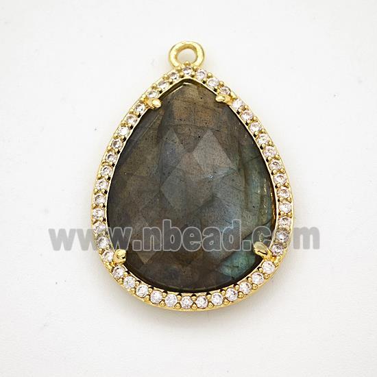 Labradorite Teardrop Pendant Copper Pave Zirconia Gold Plated