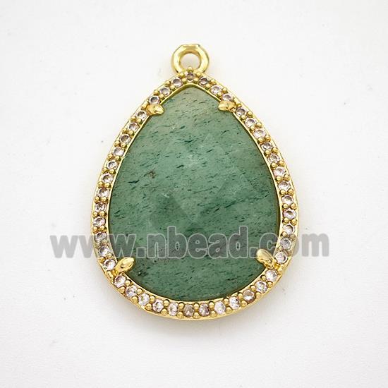 Green Strawberry Quartz Teardrop Pendant Copper Pave Zirconia Gold Plated