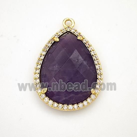 Purple Amethyst Teardrop Pendant Copper Pave Zirconia Gold Plated