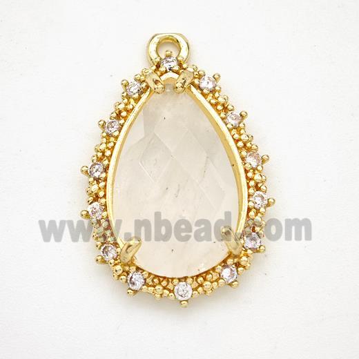 Clear Quartz Teardrop Pendant Copper Pave Zirconia Gold Plated