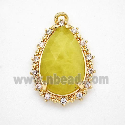 Lemon Jade Teardrop Pendant Copper Pave Zirconia Gold Plated