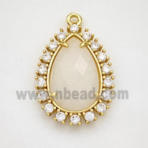 Clear Quartz Teardrop Pendant Copper Pave Zirconia Gold Plated