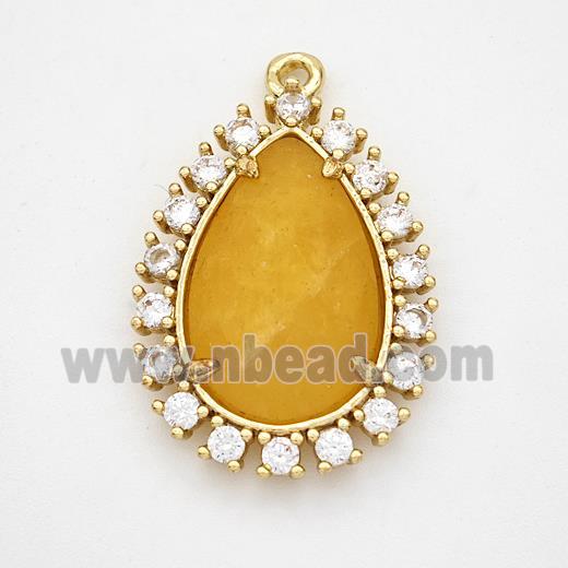 Golden Dye Jade Teardrop Pendant Copper Pave Zirconia Gold Plated