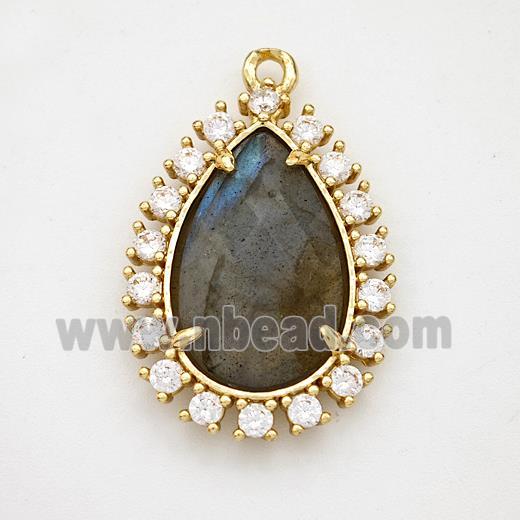 Labradorite Teardrop Pendant Copper Pave Zirconia Gold Plated