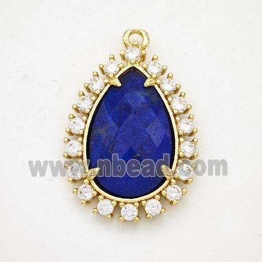 Blue Lapis Teardrop Pendant Copper Pave Zirconia Gold Plated