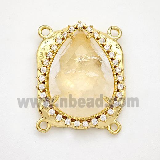 Clear Quartz Teardrop Connector Copper Pave Zirconia Gold Plated