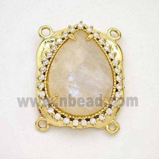 White Moonstone Teardrop Connector Copper Pave Zirconia Gold Plated