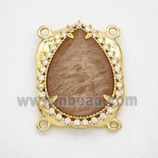 Peach Sunstone Teardrop Connector Copper Pave Zirconia Gold Plated