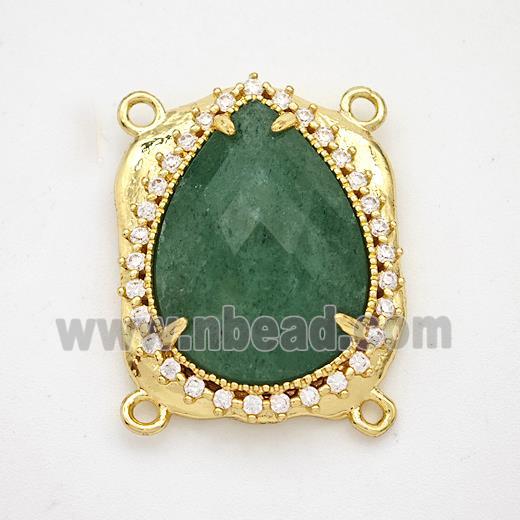 Green Strawberry Quartz Teardrop Connector Copper Pave Zirconia Gold Plated