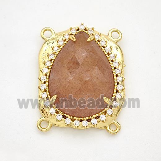 Strawberry Quartz Teardrop Connector Copper Pave Zirconia Gold Plated