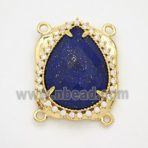 Blue Lapis Lazuli Teardrop Connector Copper Pave Zirconia Gold Plated