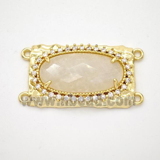 White Moonstone Oval Connector Copper Pave Zirconia Gold Plated