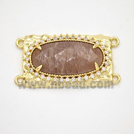 Peach Sunstone Oval Connector Copper Pave Zirconia Gold Plated