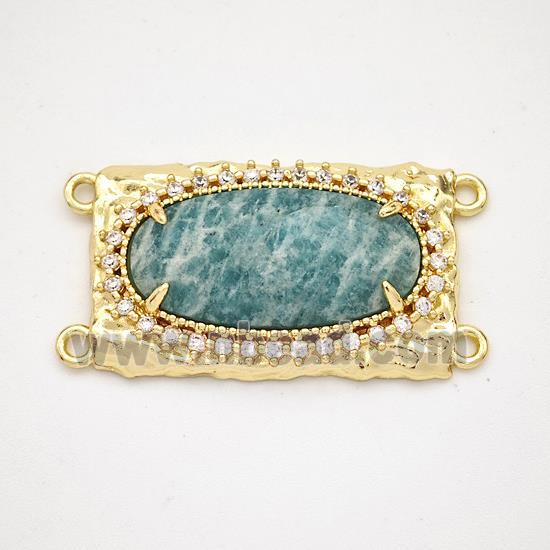 Green Amazonite Oval Connector Copper Pave Zirconia Gold Plated