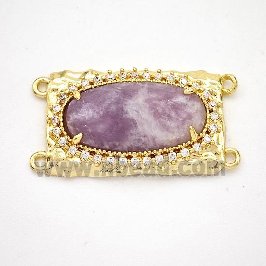 Purple Lepidolite Oval Connector Copper Pave Zirconia Gold Plated