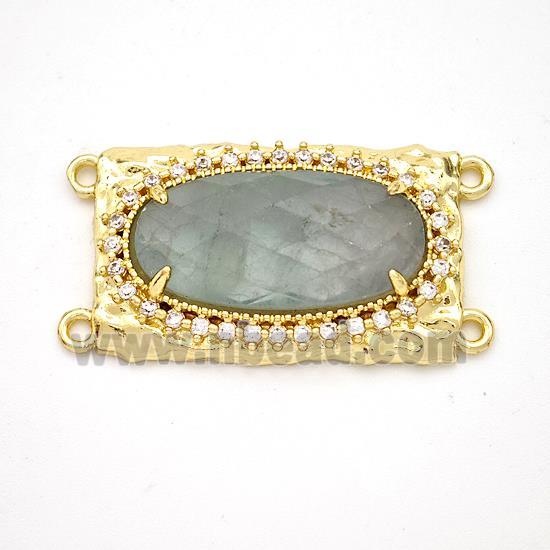 Green Fluorite Oval Connector Copper Pave Zirconia Gold Plated