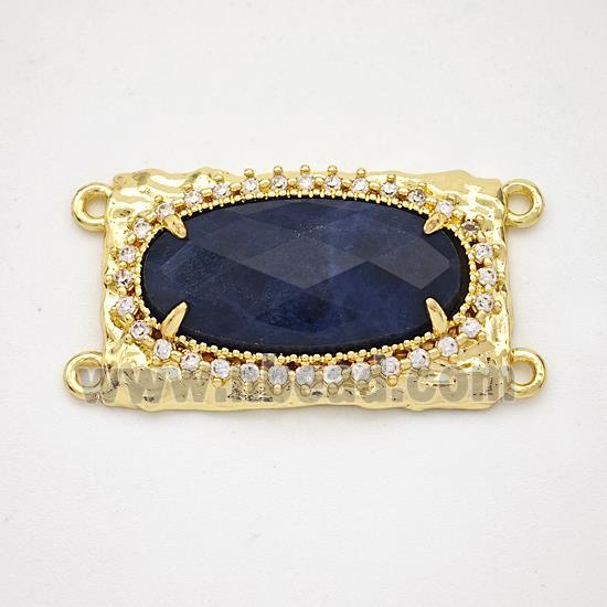 Blue Sodalite Oval Connector Copper Pave Zirconia Gold Plated