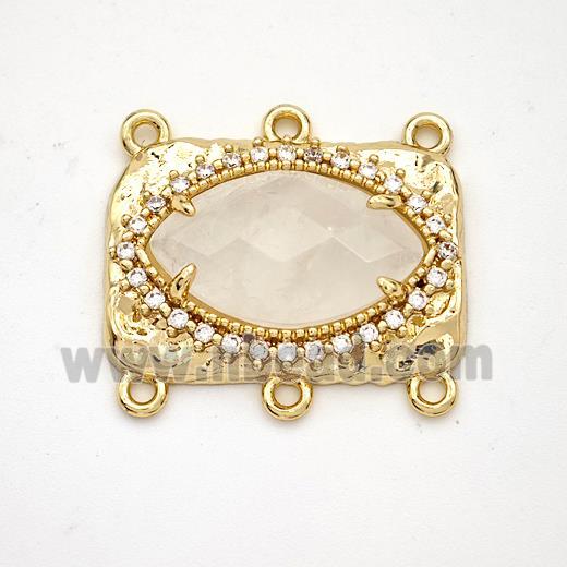 Clear Quartz Eye Connector Copper Pave Zirconia Gold Plated