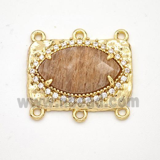 Peach Sunstone Eye Connector Copper Pave Zirconia Gold Plated