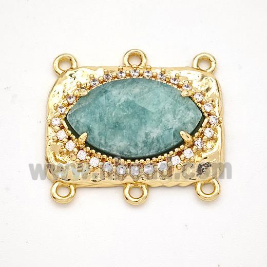 Green Amazonite Eye Connector Copper Pave Zirconia Gold Plated