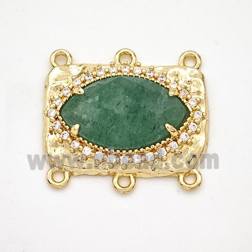 Green Strawberry Quartz Eye Connector Copper Pave Zirconia Gold Plated