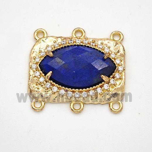 Blue Lapis Lazuli Eye Connector Copper Pave Zirconia Gold Plated