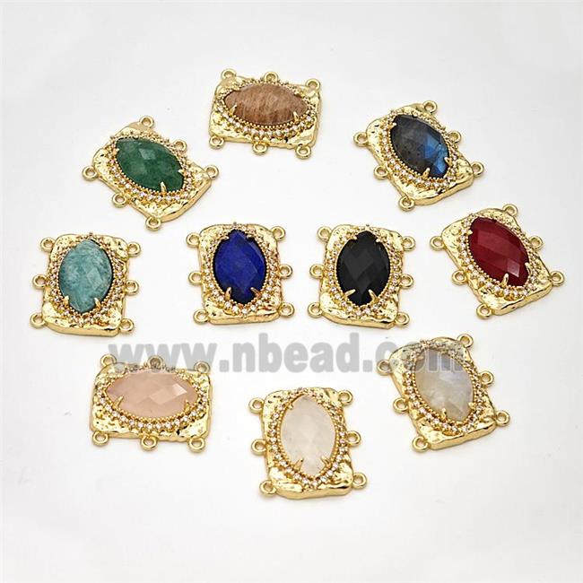 Gemstone Eye Connector Copper Pave Zirconia Gold Plated Mixed