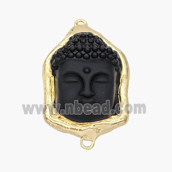 Black Obsidian Buddha Connector Gold Plated