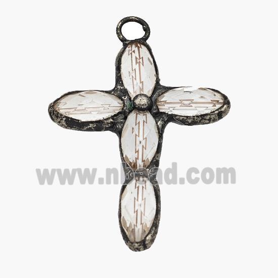 Crystal Glass Cross Pendant Antique Red