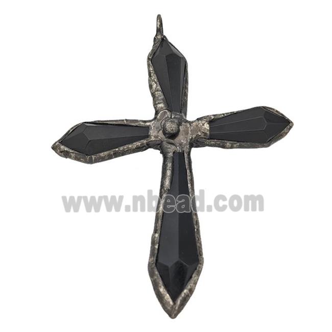 Black Crystal Glass Cross Pendant Antique Red