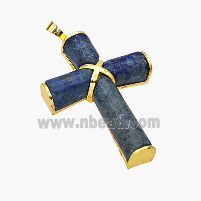 Blue Lapis Lazuli Cross Pendant Alloy Gold Plated