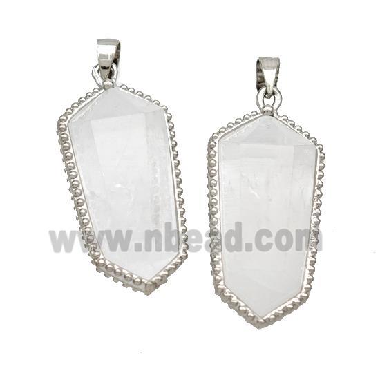 Natural Clear Quartz Prism Pendant Platinum Plated