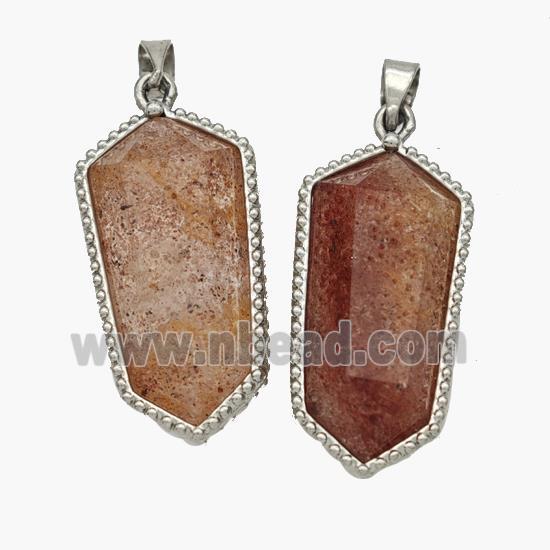 Natural Strawberry Quartz Prism Pendant Platinum Plated