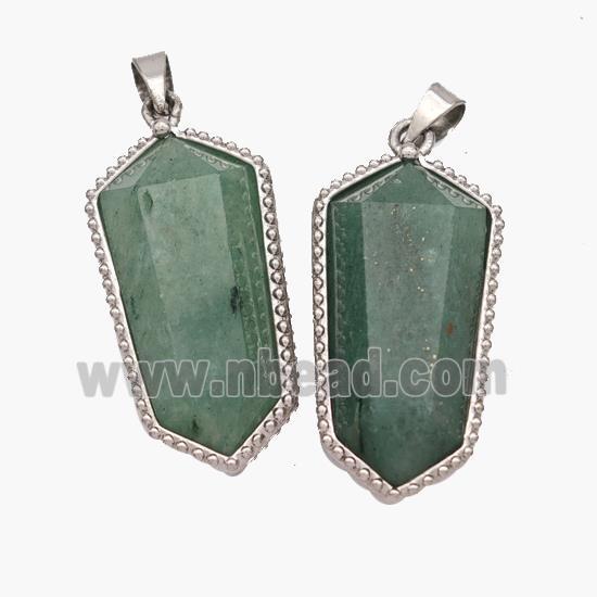 Natural Green Strawberry Quartz Prism Pendant Platinum Plated