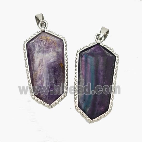 Natural Purple Fluorite Prism Pendant Platinum Plated