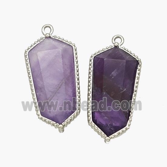 Natural Purple Amethyst Prism Pendant Platinum Plated