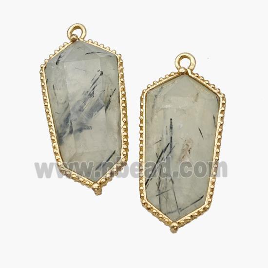 Natural Prehnite Quartz Prism Pendant Gold Plated