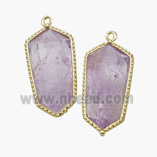 Natural Lt.purple Amethyst Prism Pendant Gold Plated