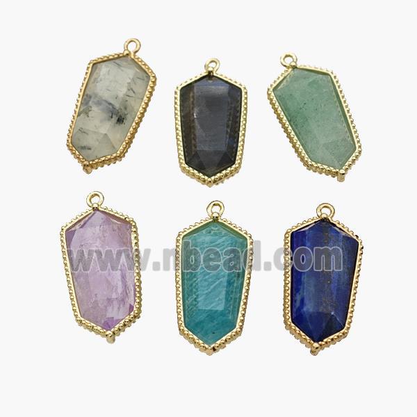 Natural Gemstone Prism Pendant Gold Plated Mixed