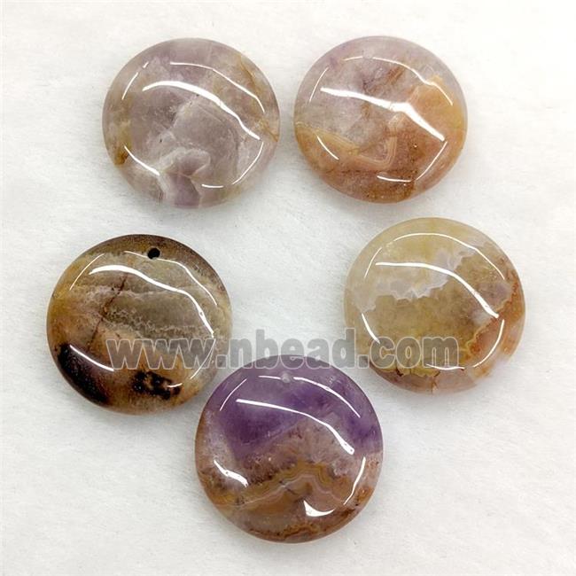 Natural Aurora Amethyst Agate Coin Pendant