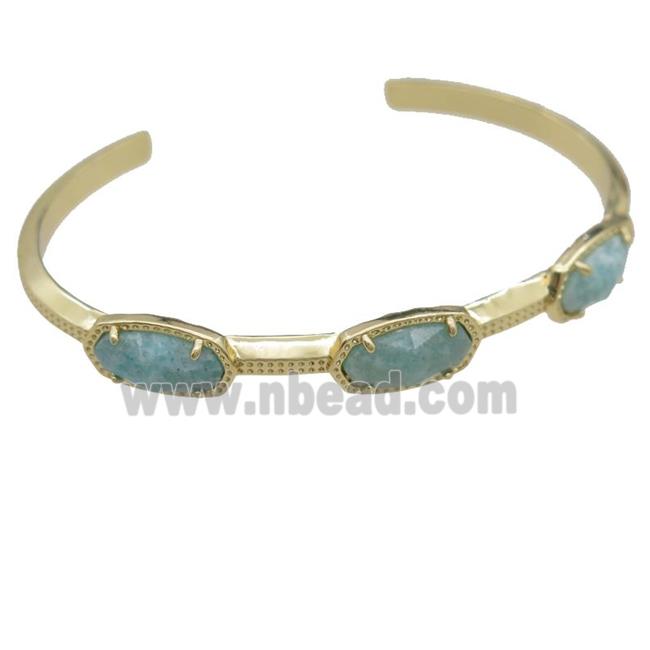 copper bangle with Amazonite, resizable, gold plated