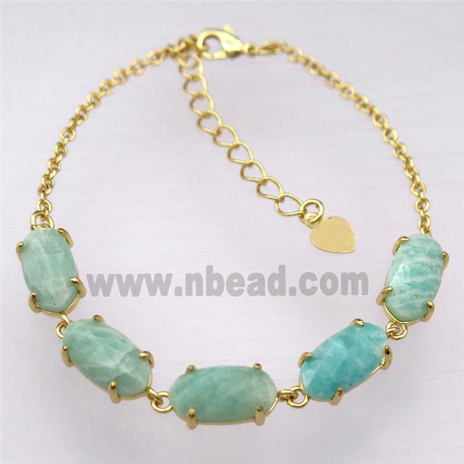 copper Bracelets with green Amazonite, resizable, gold plated